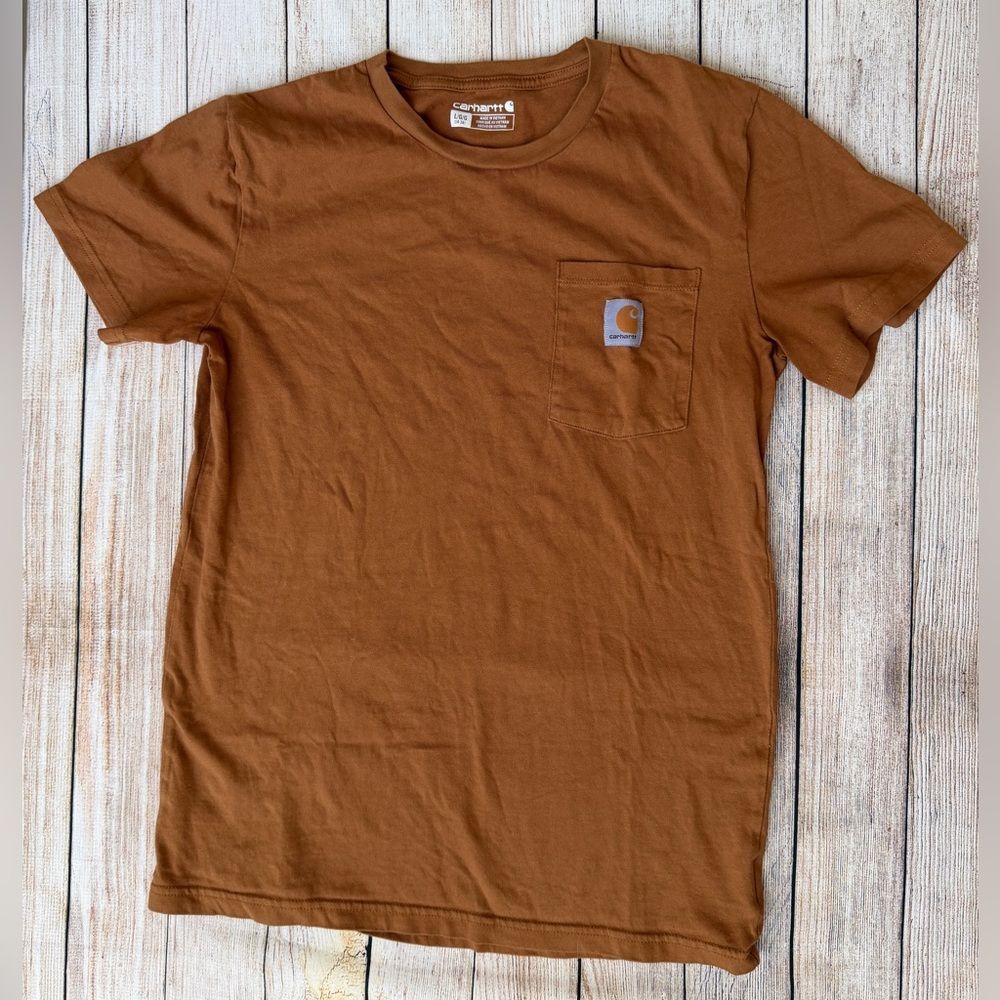Carhartt Brown Pocket T-Shirt Youth Large 14-16 Workwear Logo Tee Relaxed Fit